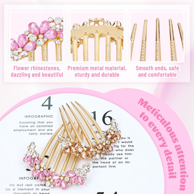 Dizila 6pcs Wedding Bridal Prom Sparkly Crystal Jeweled Gems Rhinestone Hair Side Combs Slides Hair Bun Updo Clips Hair Pins Accessories for Women Girls Brides - Image 3
